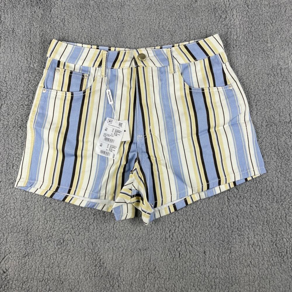 My Favorite Things Women's US 10 Blue Yellow Striped 1005 Cotton Bermuda Shorts